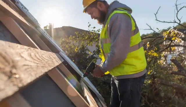 Homem arrumando o telhado.